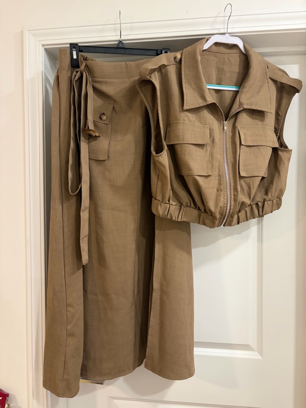 SHEIN Brown Utility Crop Vest & Maxi Skirt Set